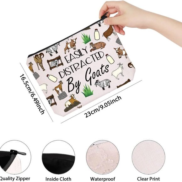 Funny Goat Gift Easily Distracted By Goats Zipper Pouch Bag Goat Inspirational G - Picture 3 of 6